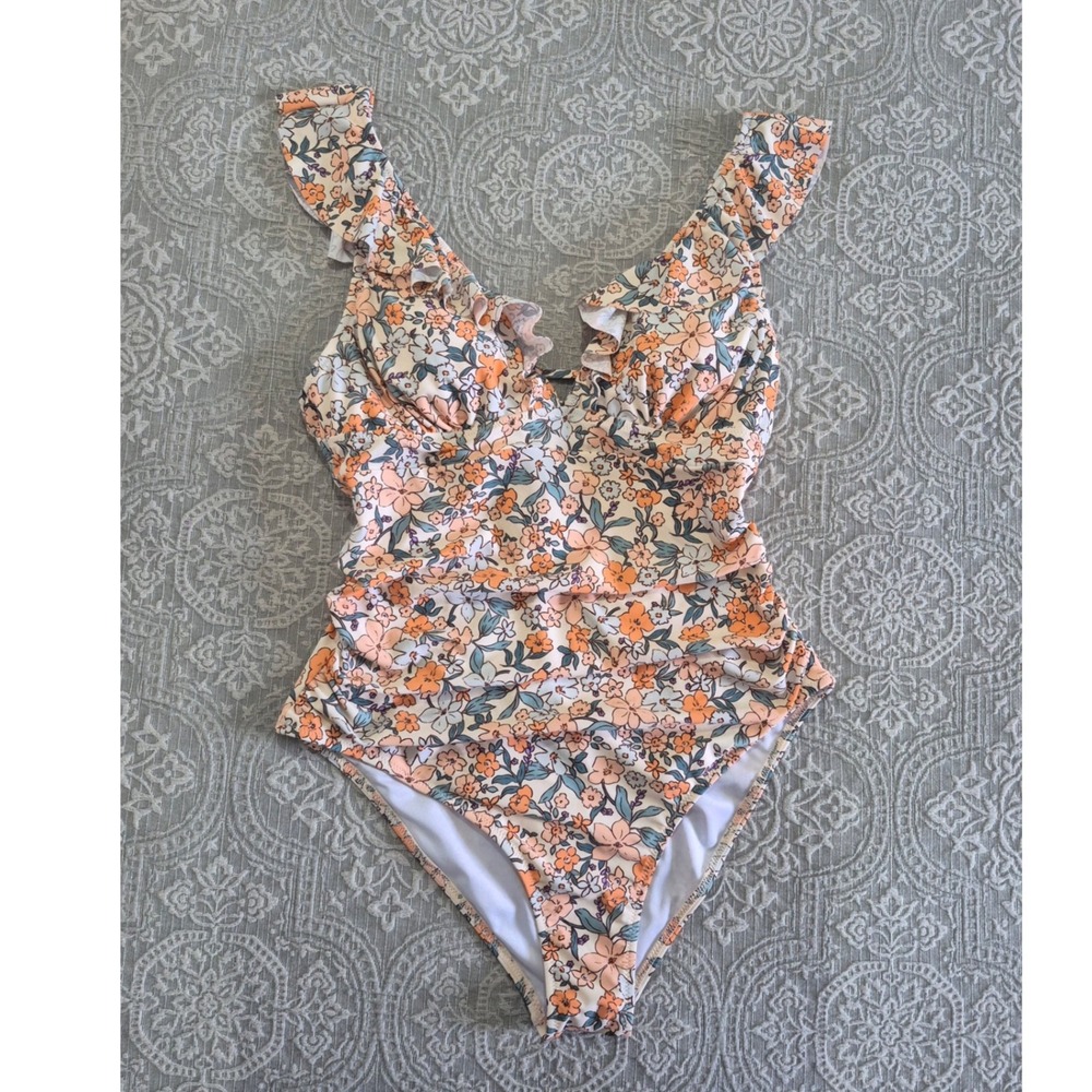 CUPSHE Floral Ruffle V-Neck One Piece Swimsuit  XL DAA12E2L002DD